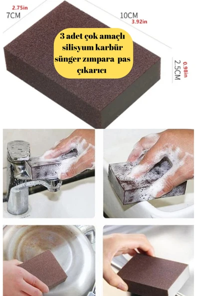 3 adet çok amaçlı inatçı pas lekeleri için zımpara sünger, celik ahşap metal bulaşık süngeri ürün görseli 1