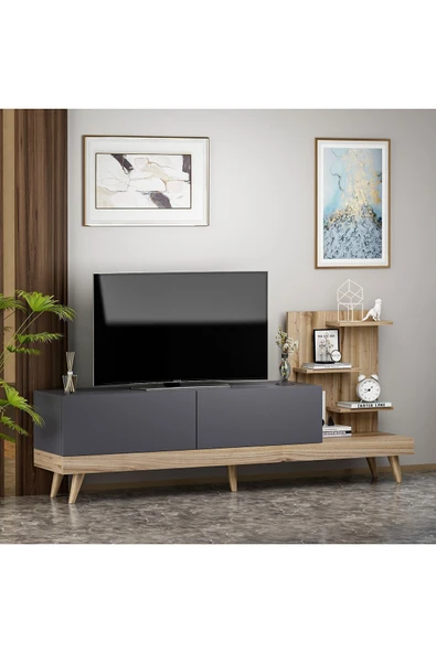Dizayn TV Sehpası – Kapaklı & Raflı Tasarım,180 cm  Antrasit ürün görseli 1