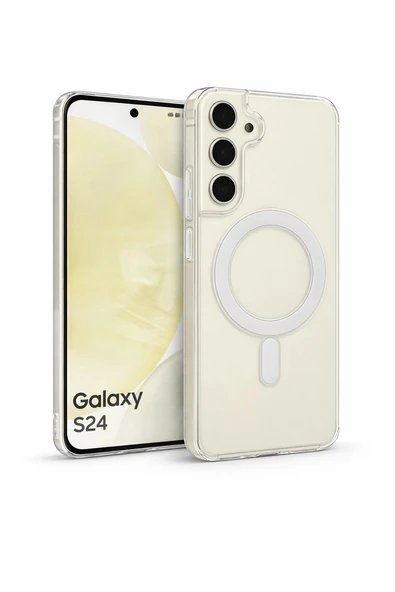 Samsung Galaxy S24 Uyumlu Kamera Korumalı Magsafe Wireless Şarj Özellikli Lüks Şeffaf Silikon Telefon Kılıfı ürün görseli 1
