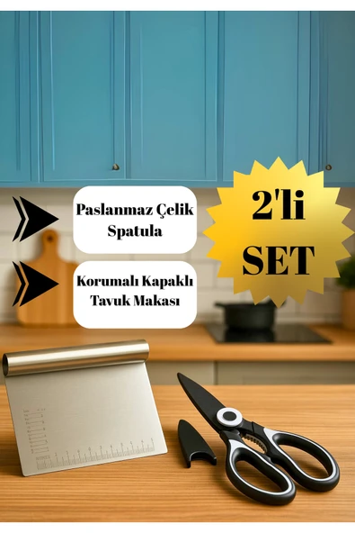 Paslanmaz Çelik Hamur Kesici + Çok Amaçlı Mutfak Makası Seti – Profesyonel Kesim & Doğrama ürün görseli 1