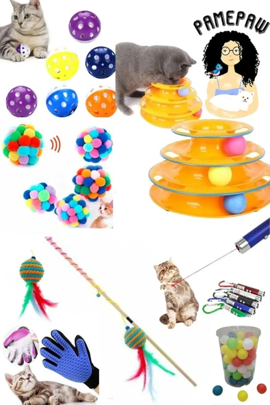 YİĞİTLERAVM 10'lu Kedi Lüx Oyuncak Seti (kedi Tüy Toplayıcı Eldiven Hediye) ürün görseli 1