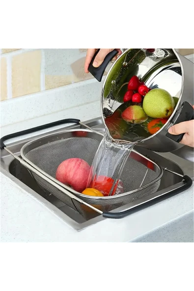 paslanmaz çelik ayarlanabilir mutfak lavabo süzgeç sepeti 24x36 cm dikdörtgen ürün görseli 1