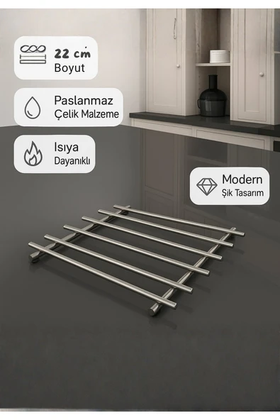 Paslanmaz Çelik 22 cm Tencere Altlığı – Isıya Dayanıklı, Modern Şık Tasarım, Kolay Temizlenir ürün görseli 1