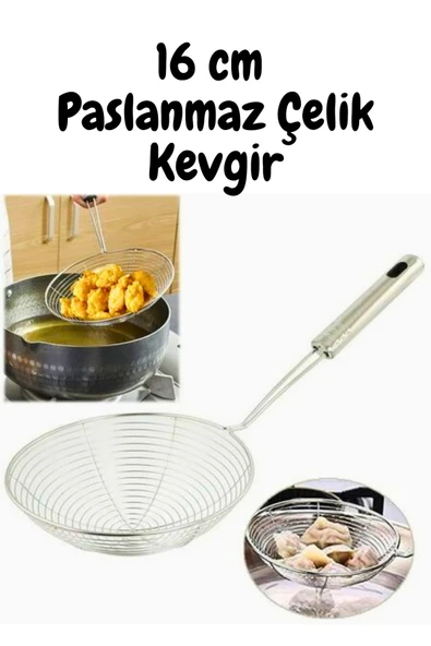 16 cm Paslanmaz çelik kızartma kevgir yağ süzgeç çelik tel kepçe ürün görseli 1