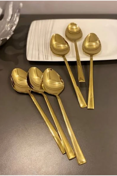 Elite 6 adet gold Cubuk model 18/10 paslanmaz çelik tatlı kaşığı ürün görseli 1
