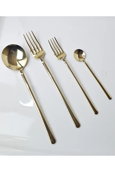 24 parça gold paslanmaz çelik çatal kaşık seti - Resim 2