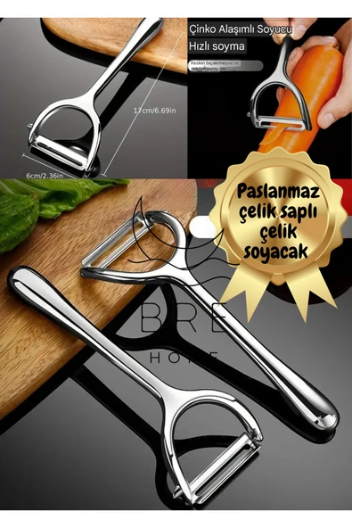 Paslanmaz çelik gümüş çift bıçaklı meyve ve sebze soyucu sapan soyacak tamamen çeliktir ürün görseli 1