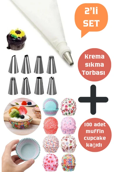 Krema Torbası Seti 100'lü Cupcake Muffin Kapsül Seti ürün görseli 1