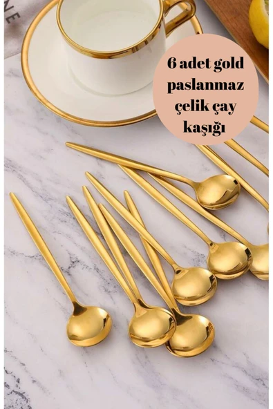 6 adet titantum parlak Gold paslanmaz çelik çay kaşığı kararmaz ürün görseli 1