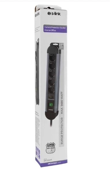 S-link SPGKS05 1.5m 3G1.5mm2 900 Joule 5Li Akım Kor. Gri Priz Çoklayıcı ürün görseli 1