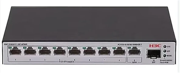 H3C S1600V2-10P-HPWR L2 9x 10-100-1000 BASE-T Ports (8x PoE+ Ports) 1x 1G SFP Port, 125W PoE+ Switch ürün görseli 1