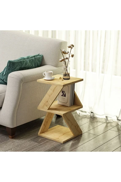 Albeni Z Tasarım 3 Katlı Minimalist Yan Sehpa – 7 Renk Seçeneği – Modern Sehpa  SAFİR MEŞE ürün görseli 1