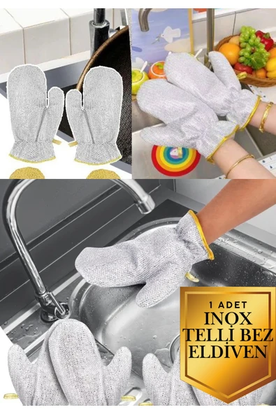 1 Adet Inox Telli Bez Eldiven – Çelik Lifli Bulaşık Temizleme ve Mutfak Ovma Eldiveni ürün görseli 1