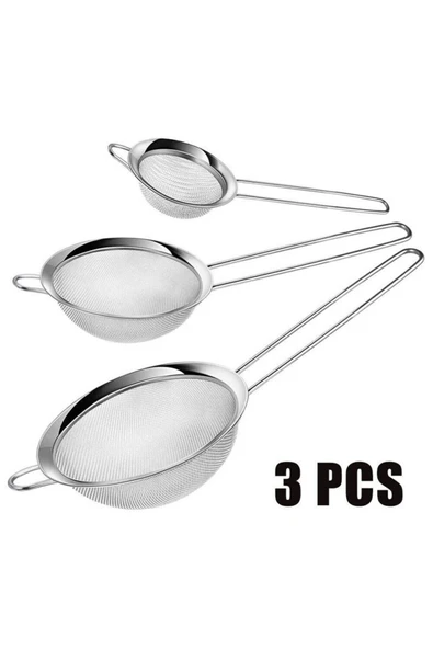 3 adet paslanmaz çelik çay/bitki/kahve/un süzgeç 18/10 çelik ürün görseli 1