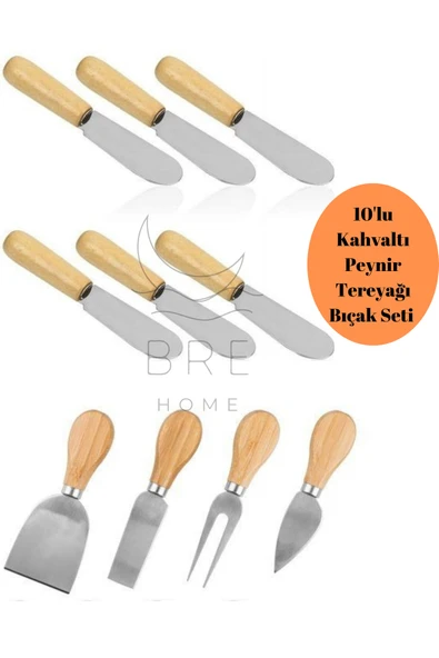 10 parça 6 adet mini bambu tereyağ recel bıçağı 4 adet peynir bıçak seti ürün görseli 1