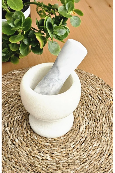 Mermer havan seti doğal ağır mermer handmade Sarımsak ezici dövücü beyaz ürün görseli 1