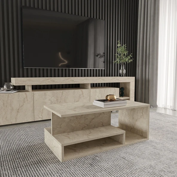 Vera Mini Orta Sehpa – Modern Tasarım, Fonksiyonel Raflı Yapı  Traverten ürün görseli 1
