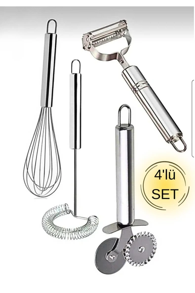 4’lü Mutfak Seti Çırpıcı + Spiral Çırpıcı + Julyen Soyacak + Çift Bıçaklı Pizza & Hamur Kesici ürün görseli 1