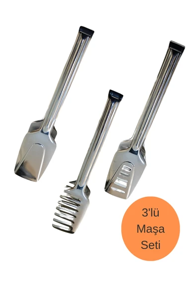 3'lü Paslanmaz çelik servis maşa seti salata makarna pasta maşası ürün görseli 1