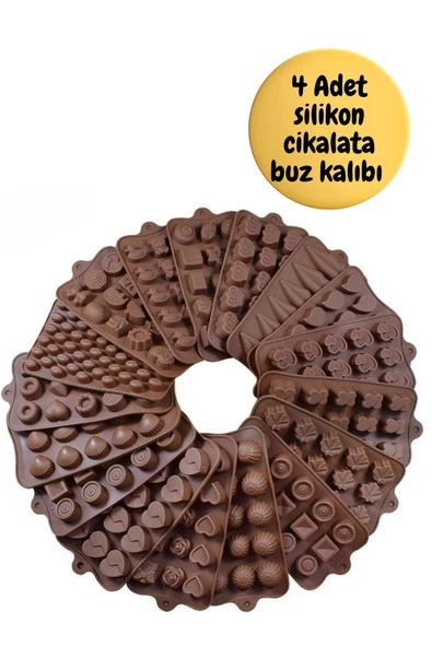 4 adet silikon cikalata buz jelibon kalıbı seti ürün görseli 1