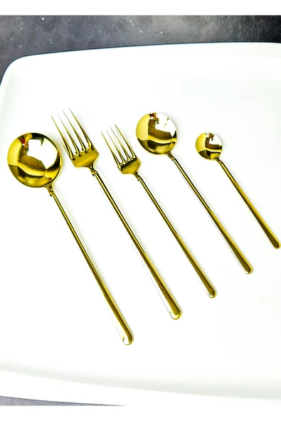 Gold paslanmaz çelik 1 kişilik 5 parça çatal kaşık seti 18/10 çelik 3 mm ürün görseli 1