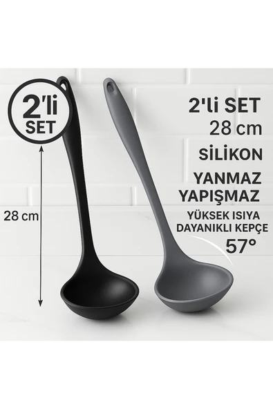 2'li ultra sert uçlu ısıya dayanıklı Yanmaz Yapışmaz silikon Kepçe seti ürün görseli 1