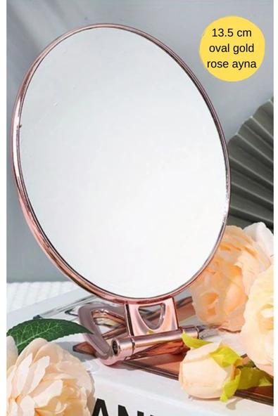 Gold Rose Büyüteçli 13,5 Cm Tezgah Üstü, Masaüstü Traş Makyaj Aynası Oval 11307 ürün görseli 1