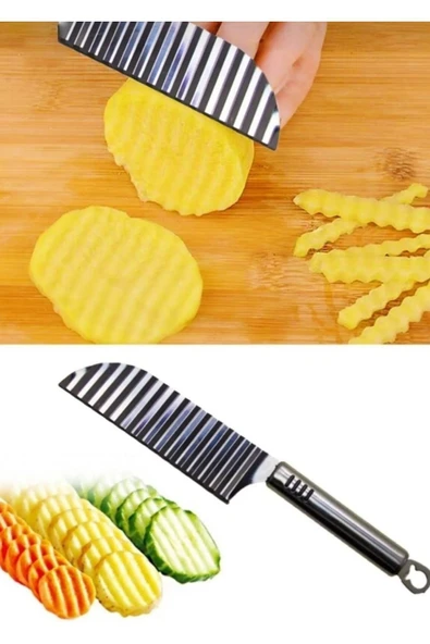 Cips patates doğrayıcı şekilli sebze ve meyve dilimleyici bıcak tırtıklı çelik ürün görseli 1