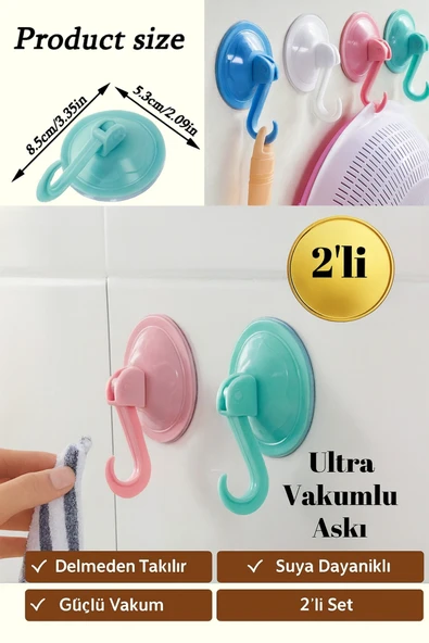 2’li Vakumlu Duvar Askısı Seti | Delmeden Güçlü Tutucu Askı | Banyo, Mutfak, Kapı ürün görseli 1