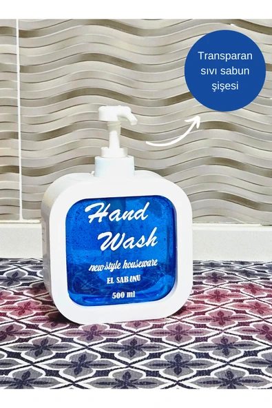 Transparan 500 ml dikdörtgen sıvı sabun şişesi etiketli baskılı ürün görseli 1