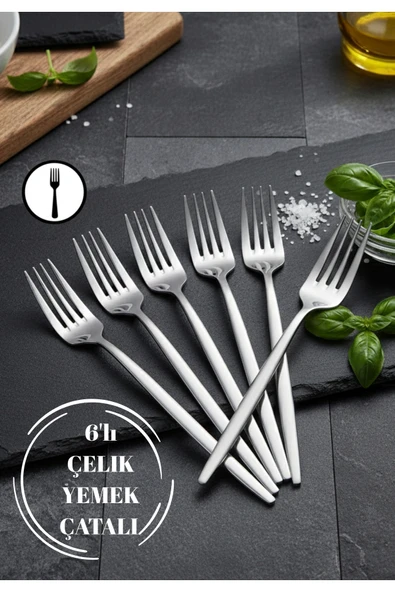 6’lı Paslanmaz Çelik Yemek Çatalı – Parlak Yüzey, Dayanıklı, Bulaşık Makinesine Uygun ürün görseli 1