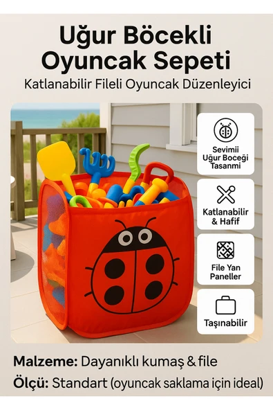 Uğur Böcekli Oyuncak Sepeti – Katlanabilir Fileli Oyuncak Düzenleyici ürün görseli 1