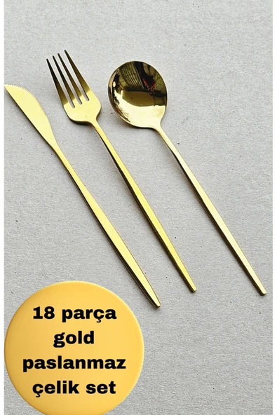Cadiz Gold 18 Parça Yuvarlak Form Çatal Kaşık Bıçak Seti | Paslanmaz Çelik Şık Tasarım ürün görseli 1