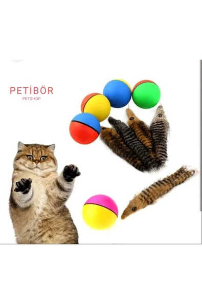 PET İBÖRR Beavers Ball Hareketli Sesli Peluş Toplu Fare Pilli Kedi Oyuncağı ürün görseli 1