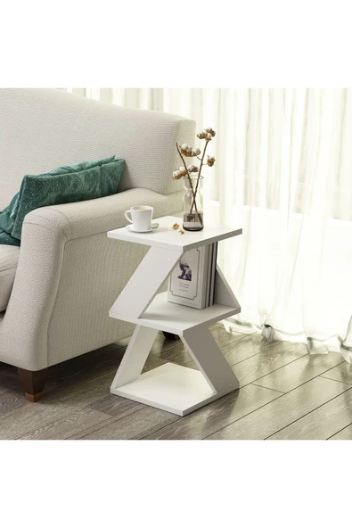 Albeni Z Tasarım 3 Katlı Minimalist Yan Sehpa – 7 Renk Seçeneği – Modern Sehpa  Beyaz ürün görseli 1