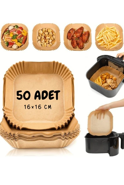 Airfryer Uyumlu Pişirme Kağıdı 50'li | 16x16 Cm | Yağ Geçirmez - Pratik Kullanım Kare ürün görseli 1