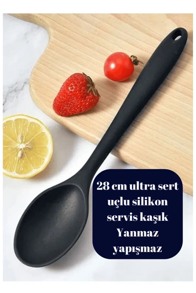 28 cm ekstra sert uçlu servis kaşığı Yanmaz yapışmaz silikon kaşık ürün görseli 1