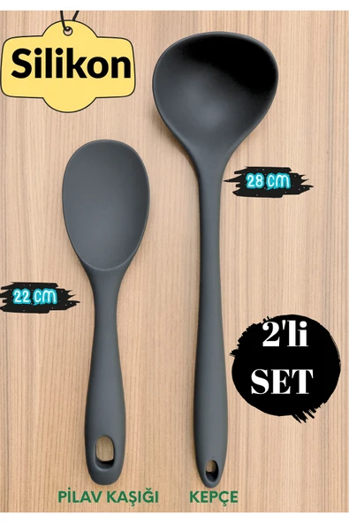 Silikon Mutfak Seti 2’li – 28 cm Kepçe + 22 cm Pilav Kaşığı – Isıya Dayanıklı, Yapışmaz ürün görseli 1