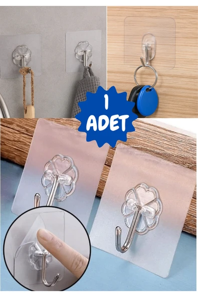 1 adet Ultra Güçlü Şeffaf Yapışkanlı Askı , Duvar Kancası – Mutfak, Banyo, Kapı, Dolap, Havlu Askısı ürün görseli 1
