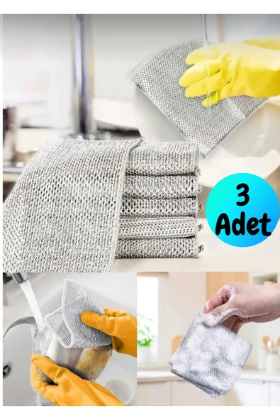 3 Adet inox cift katlı bulaşık ovma teli banyo mutfak temizleme kir pas lekeleri çıkarma ürün görseli 1