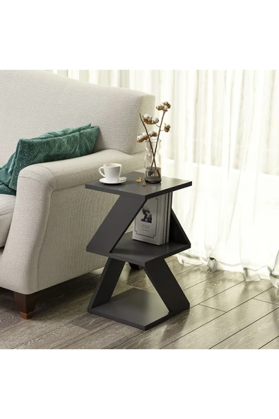 Albeni Z Tasarım 3 Katlı Minimalist Yan Sehpa – 7 Renk Seçeneği – Modern Sehpa  Antrasit ürün görseli 1