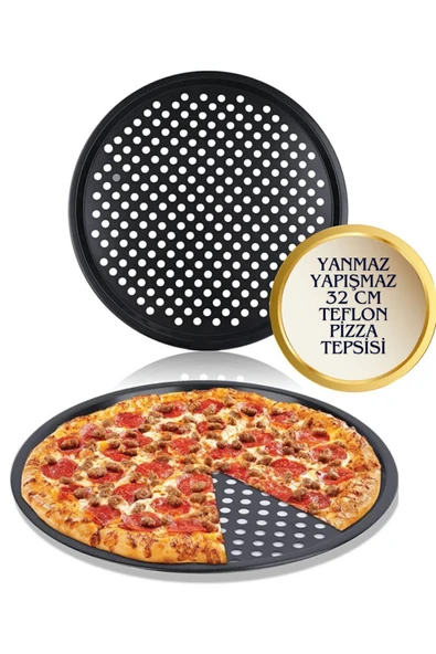 32 Cm Delikli Teflon Pizza Tepsisi | Yanmaz Yapışmaz | Fırın Kabı ürün görseli 1