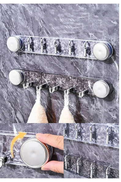 Vakumlu Duvar Askısı Tekli | Delmeden Montajlı 6 Kancalı Askı Aparatı | Banyo Mutfak ürün görseli 1
