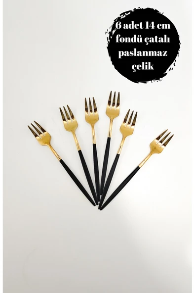 6 adetGold siyah mini paslanmaz çelik fondü çatalı 14 cm mini boy ürün görseli 1