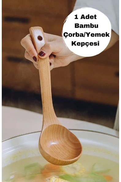 1 adet doğal bambu ahşap çorba yemek kepçesi 26 cm ürün görseli 1