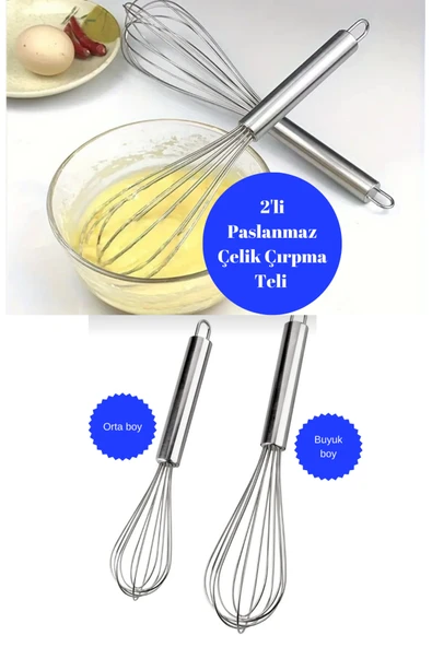2 boy ultra kalın telli paslanmaz çelik lüx çırpıcı karıştırıcı mutfak gereçleri pratik ürün görseli 1