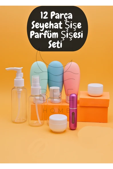12 Parça Fermuarlı Çantalı Seyehat Şişe Krem Kutusu Parfüm Şişe Seti ürün görseli 1