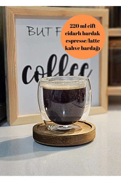1 adet 220 ml Çift Cidarlı camlı espresso kahve latte bardağı kulpsuz ürün görseli 1