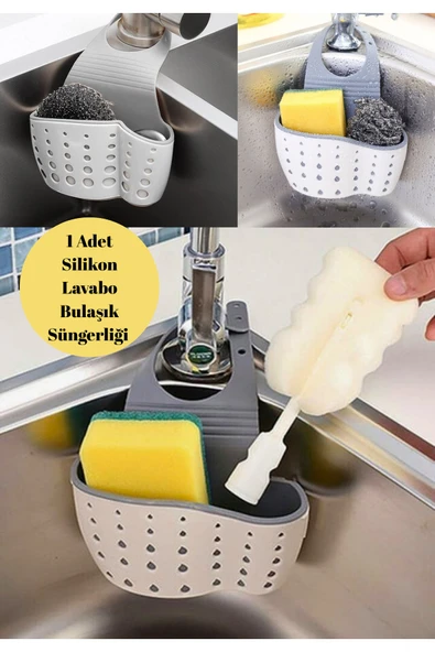 Silikon Lavabo Süngerliği Musluğa Asılan | Delikli Su Tahliyeli Bulaşık Süngeri Organizer ürün görseli 1