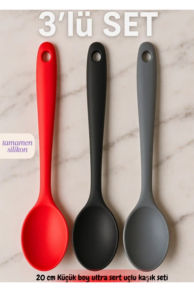 Boyuna bak 3’lü Silikon Servis Kaşığı Seti | 20 Cm | Ultra Sert Uçlu | Yanmaz – Yapışmaz ürün görseli 1